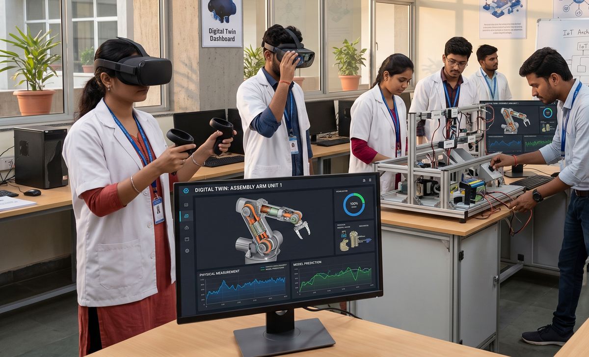 Students using VR headsets in an AR/VR lab
